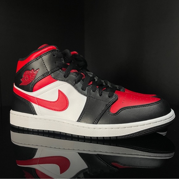 Jordan Other - Nike Air Jordan 1 Mid Bred Toe Mens Size 11 White Black Red 554724 079